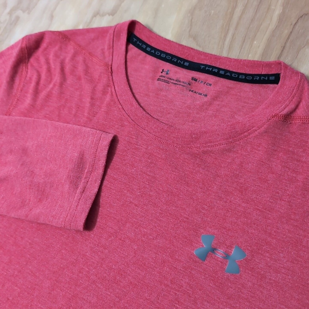 Under Armour Mens‎ Sm Shirt Threadborne Fitted Heatgear Long Sleeve Pink/Red